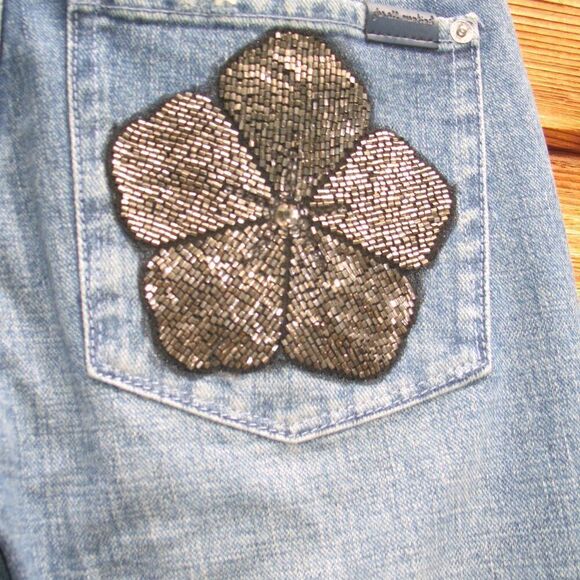 NWT 7 For All Mankind Original Boot Cut Low Rise Embellished Jeans 26 X 33.5 - Picture 9 of 12